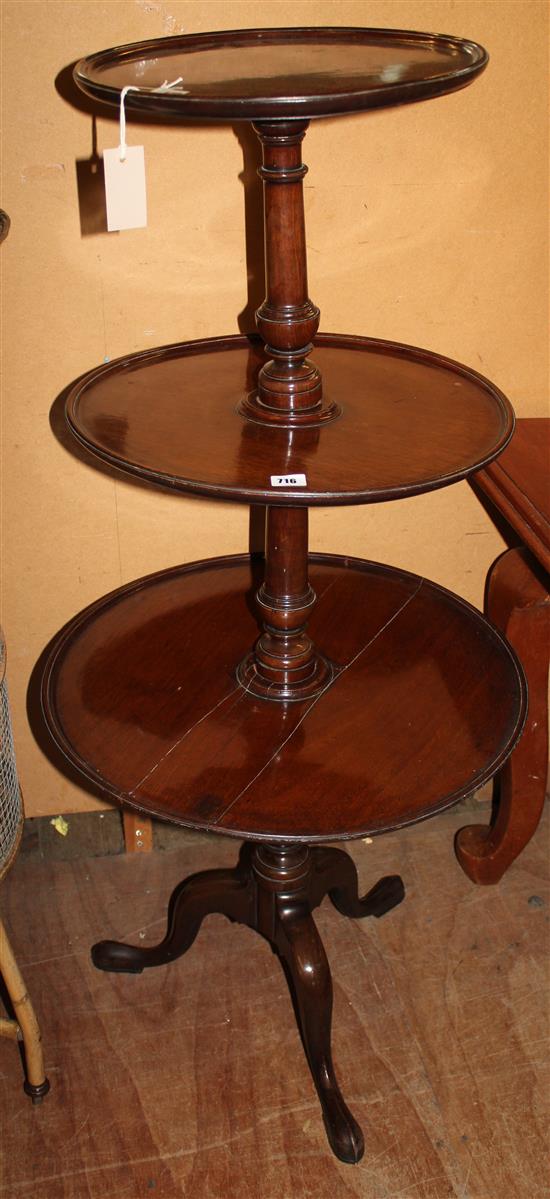 George III style mahogany circular three-tier dumb waiter(-)